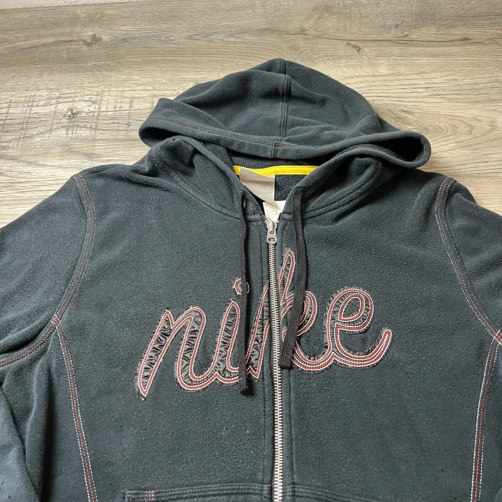 Nike‎ Zip Hoodie Girls XL Black Embroidered Script Logo Contrast Stitch Fleece